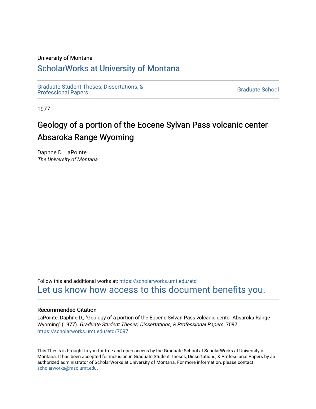 Geology of a Portion of the Eocene Sylvan Pass Volcanic Center Absaroka Range Wyoming