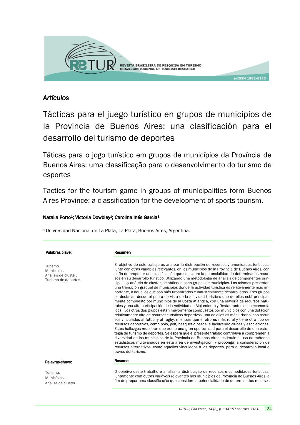 Tácticas Para El Juego Turístico En Grupos De Municipios De La Provincia De Buenos Aires: Una Clasificación Para El Desarrollo Del Turismo De Deportes