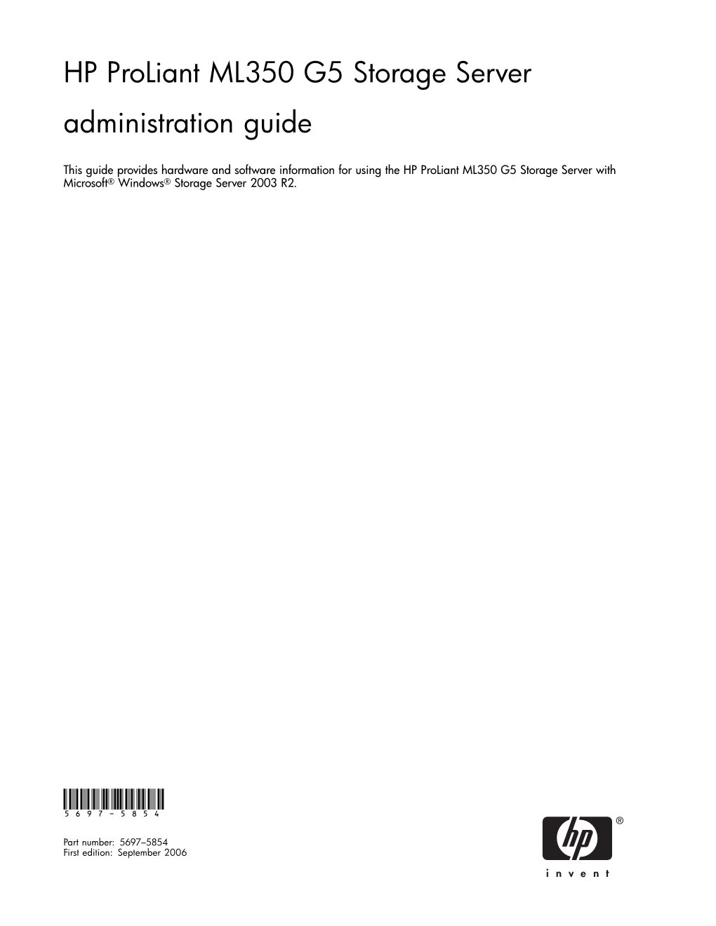 HP Proliant ML350 G5 Storage Server Administration Guide