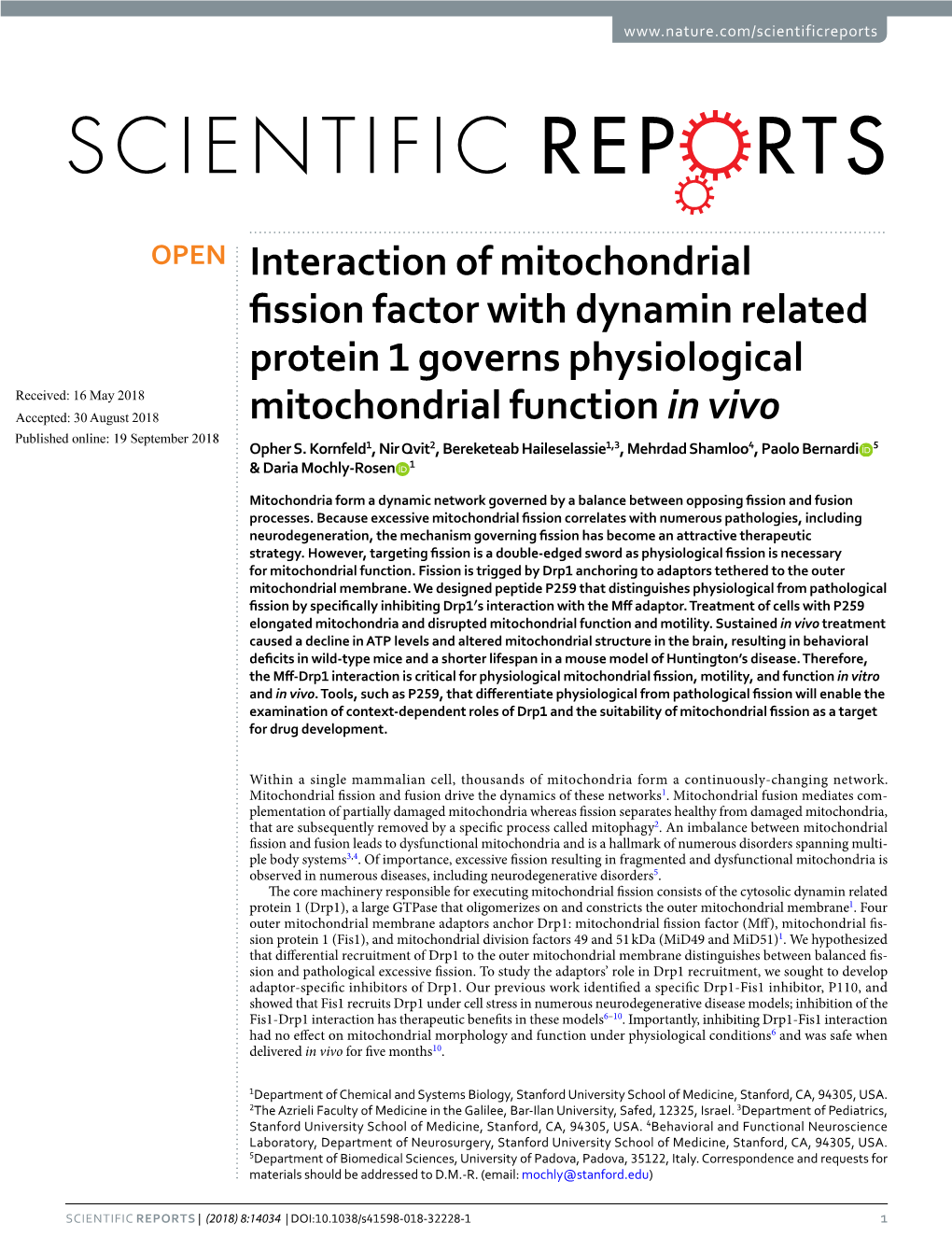 Interaction of Mitochondrial Fission Factor with Dynamin Related Protein