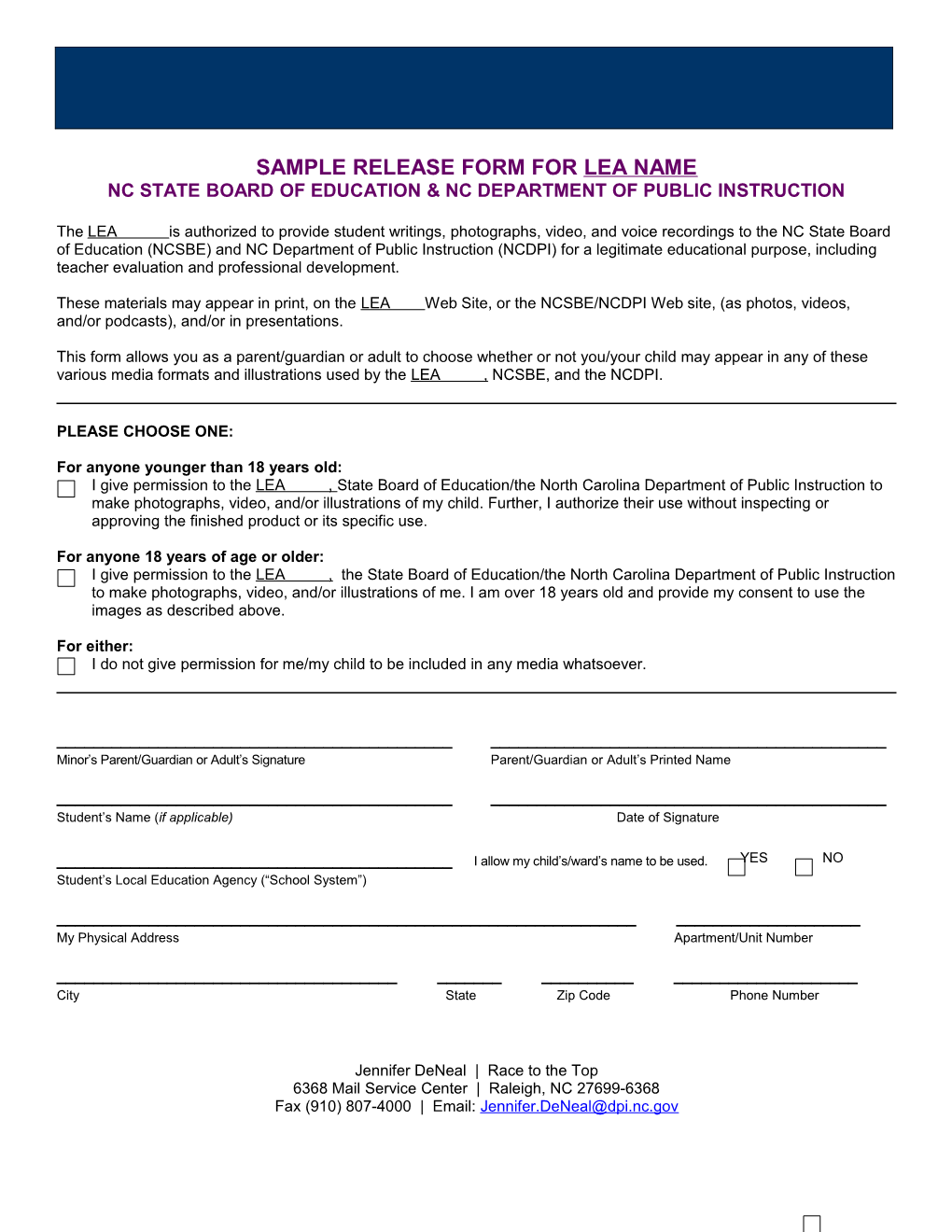 Media Use and Release Permission Form