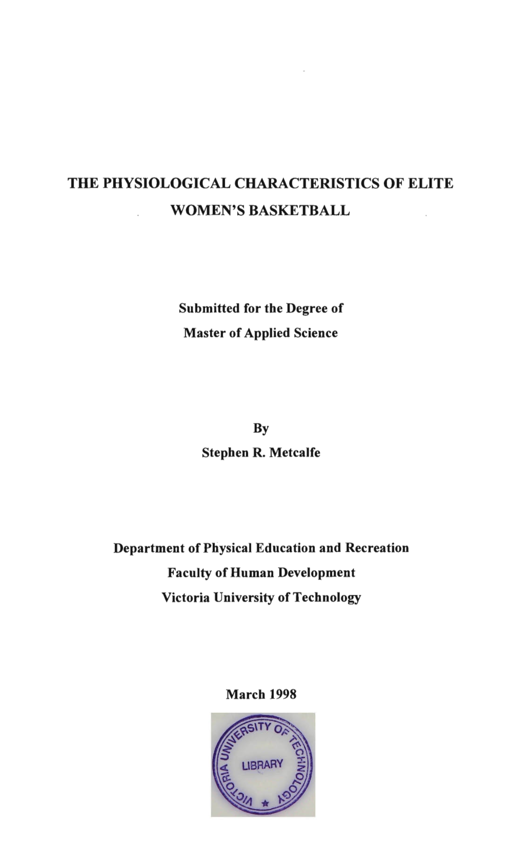 The Physiological Characteristics of Elite Women's Basketball