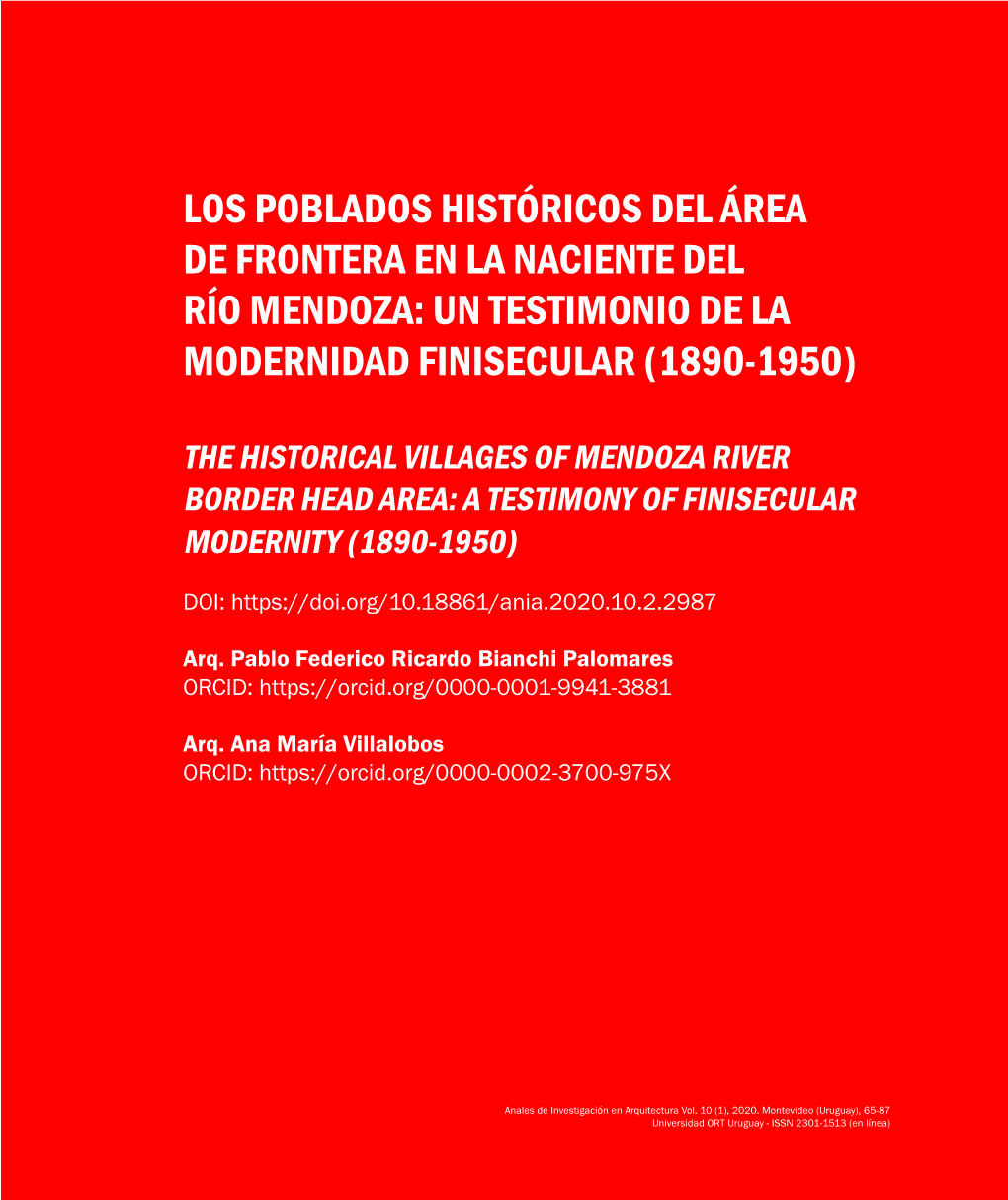 Los Poblados Históricos Del Área De Frontera En La Naciente Del Río Mendoza: Un Testimonio De La Modernidad Finisecular (1890-1950)