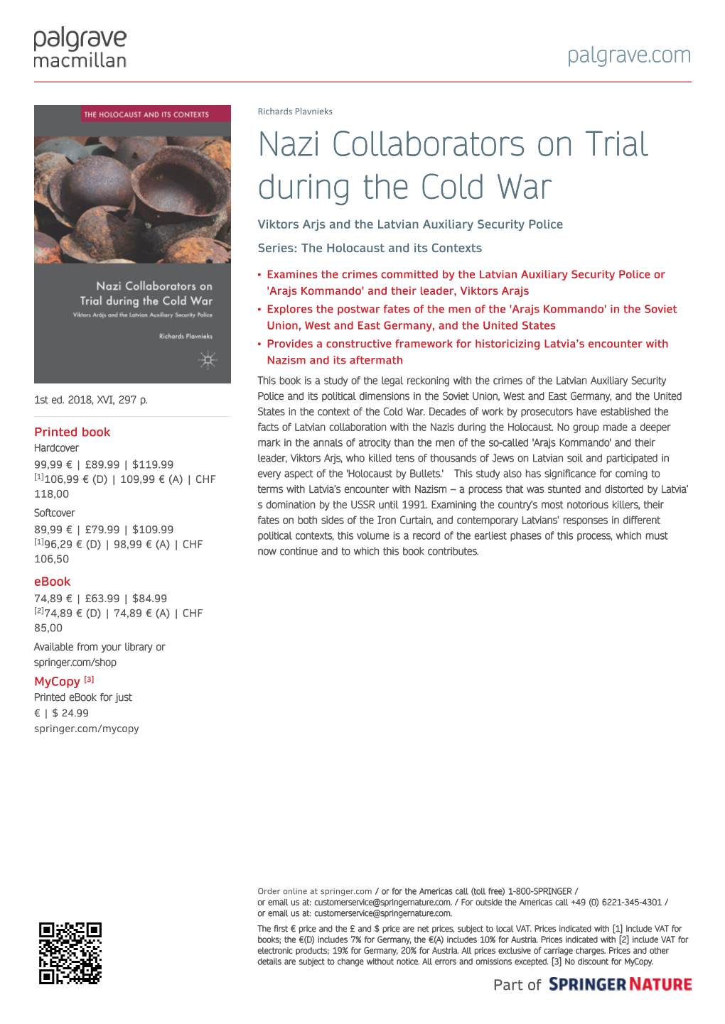 Nazi Collaborators on Trial During the Cold War Viktors Arjs and the Latvian Auxiliary Security Police Series: the Holocaust and Its Contexts