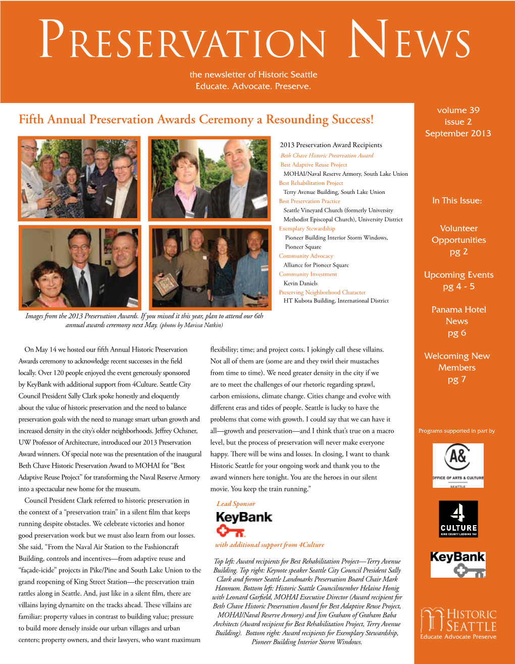 Preservation News the Newsletter of Historic Seattle Educate