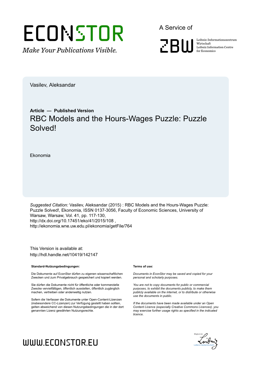 RBC Models and the Hours-Wages Puzzle: Puzzle Solved!