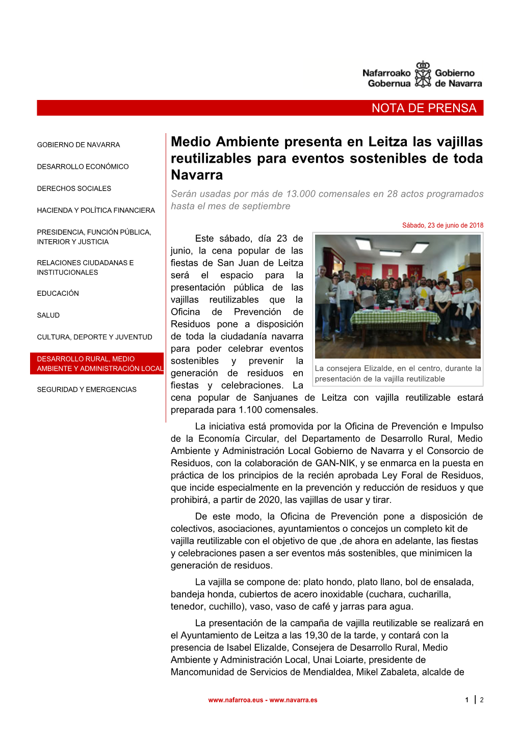 Medio Ambiente Presenta En Leitza Las Vajillas Reutilizables Para