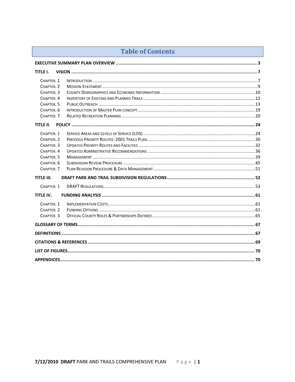 Draft Parks and Trails Plan