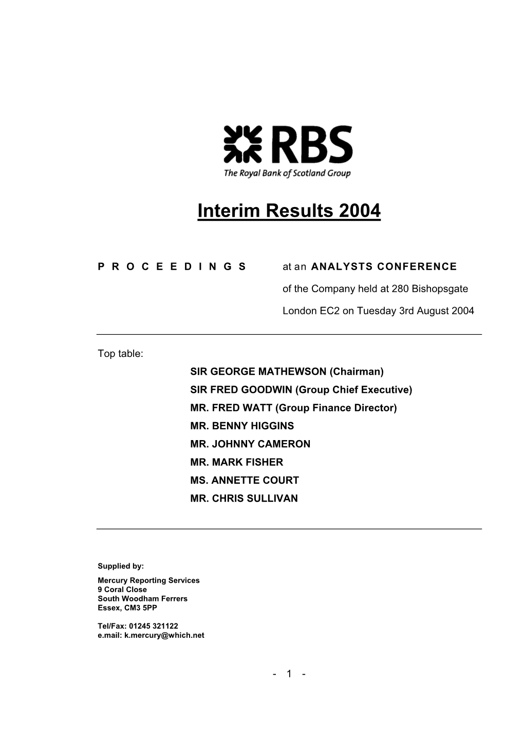 Interim Results 2004