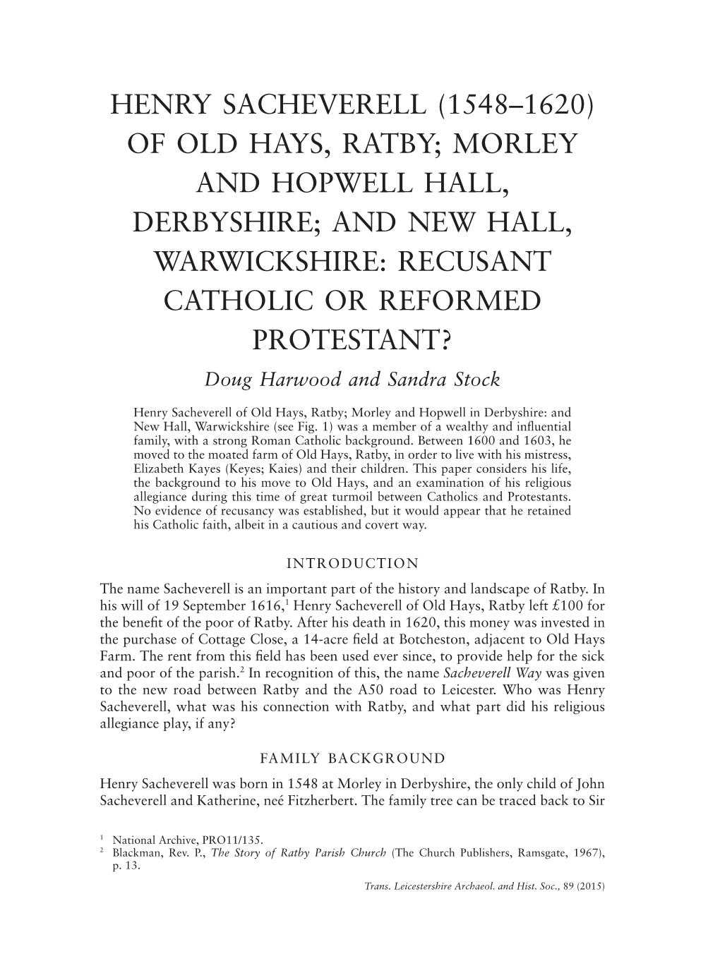 Henry Sacheverell (1548–1620) of Old Hays, Ratby