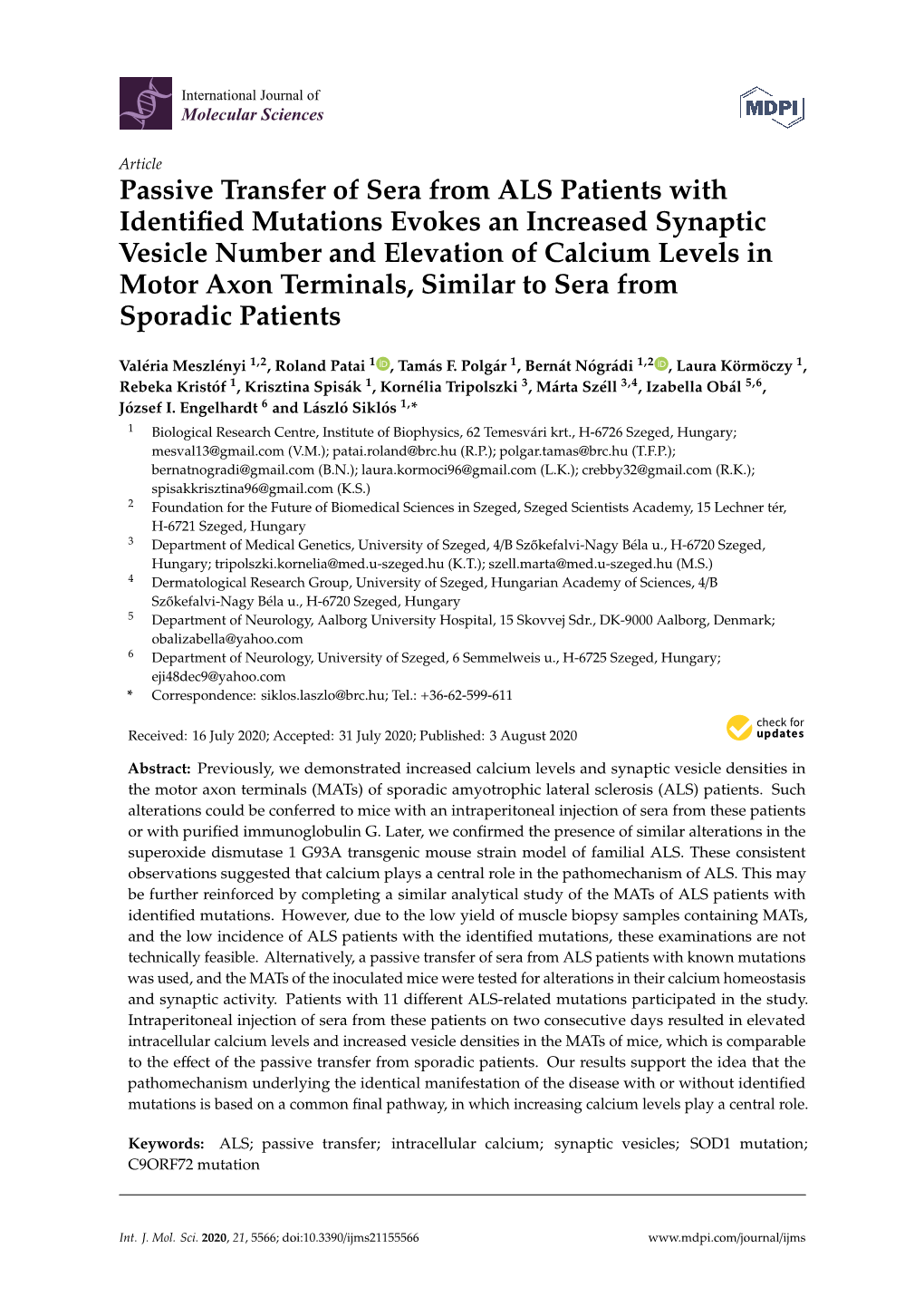 Passive Transfer of Sera from ALS Patients with Identified Mutations