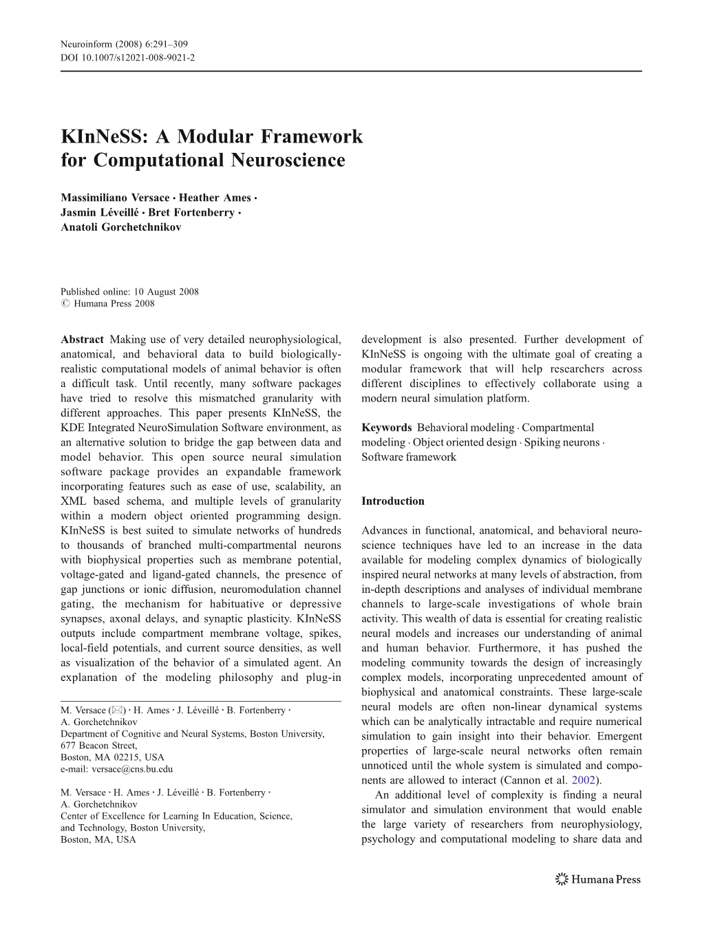 Kinness: a Modular Framework for Computational Neuroscience