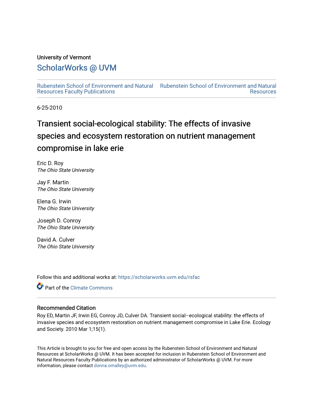 Transient Social-Ecological Stability: the Effects of Invasive Species and Ecosystem Restoration on Nutrient Management Compromise in Lake Erie