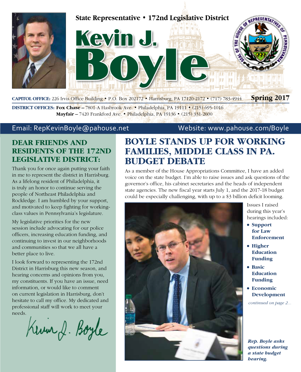 Kevin J. Boyle State Representative • 172Nd Legislative District P.O