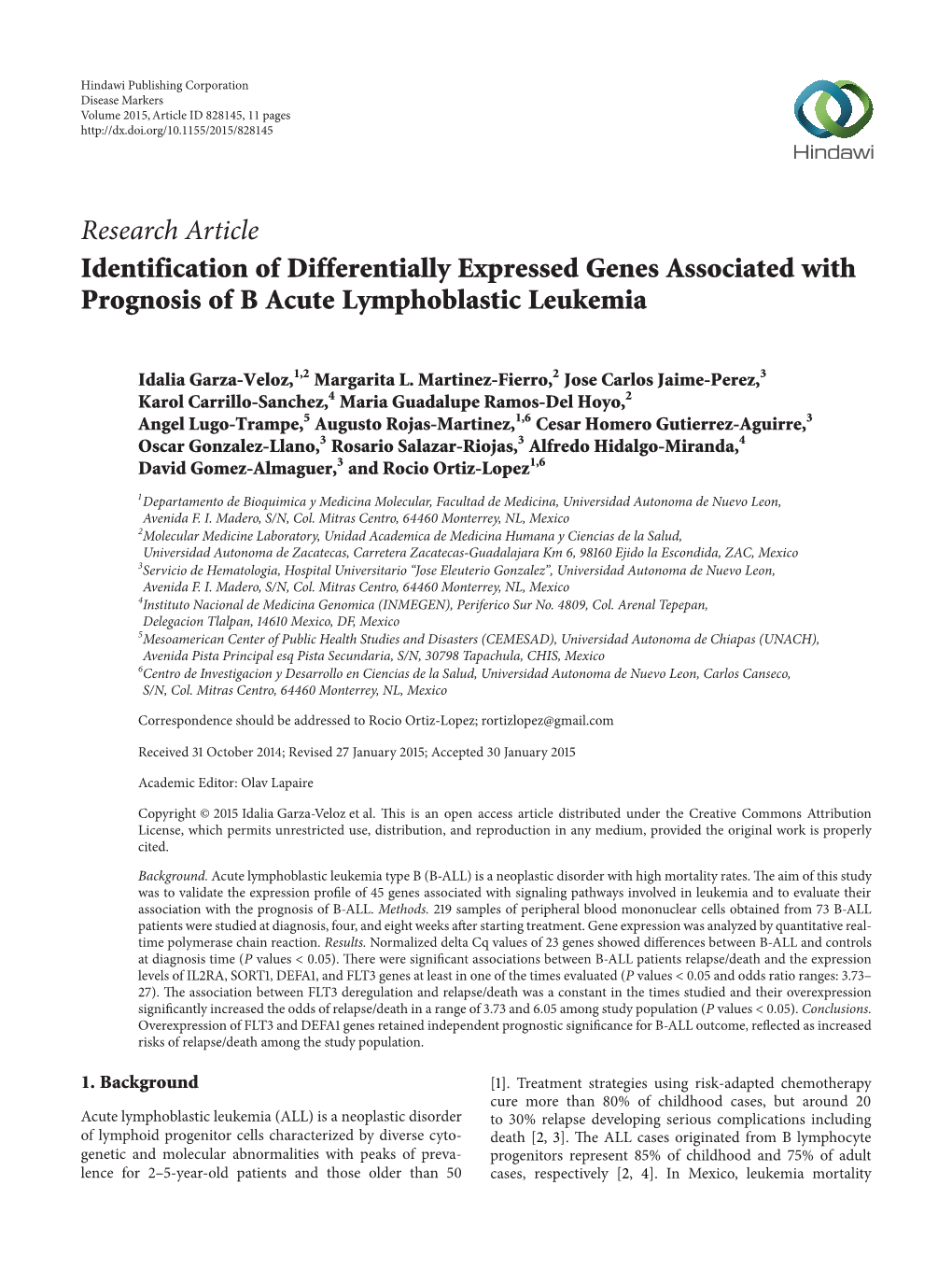 Research Article Identification of Differentially Expressed Genes Associated with Prognosis of B Acute Lymphoblastic Leukemia