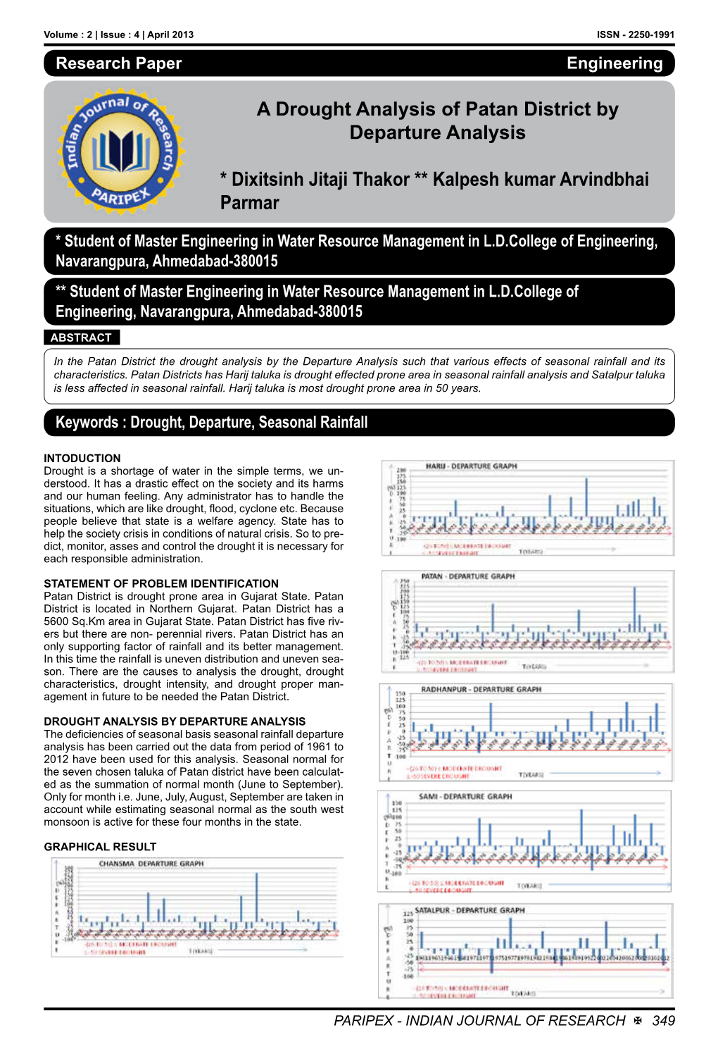 A Drought Analysis of Patan District by Departure Analysis