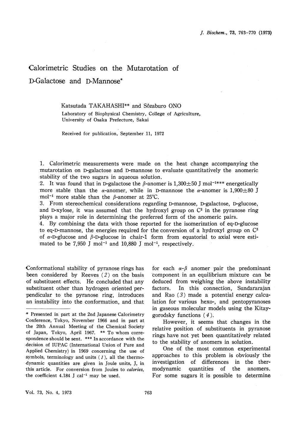 Calorimetric Studies on the Mutarotation of D-Galactose and D