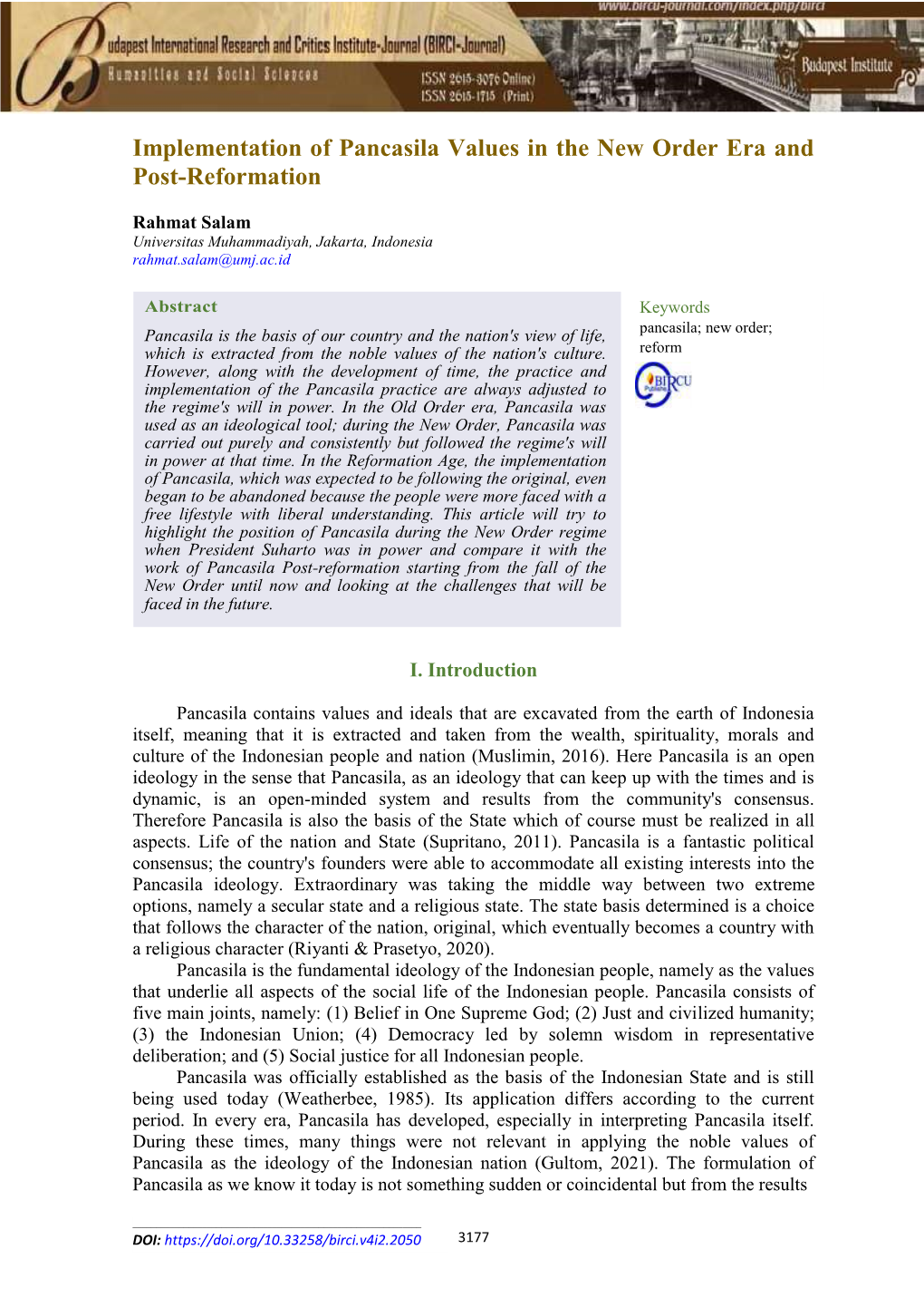 Implementation of Pancasila Values in the New Order Era and Post-Reformation