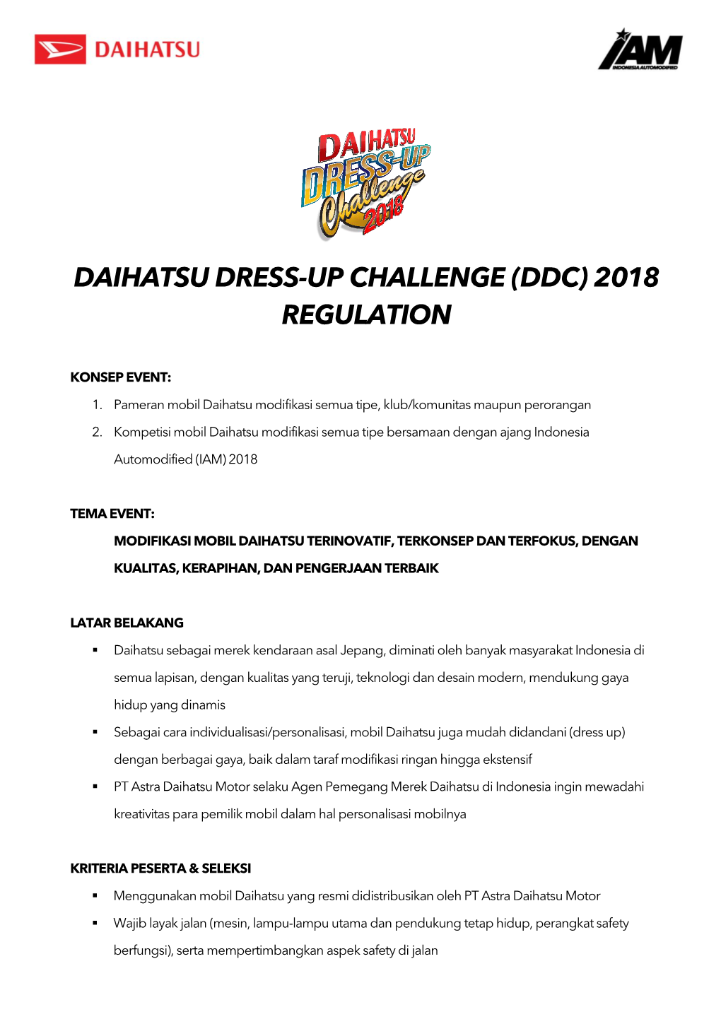Daihatsu Dress-Up Challenge (Ddc) 2018 Regulation
