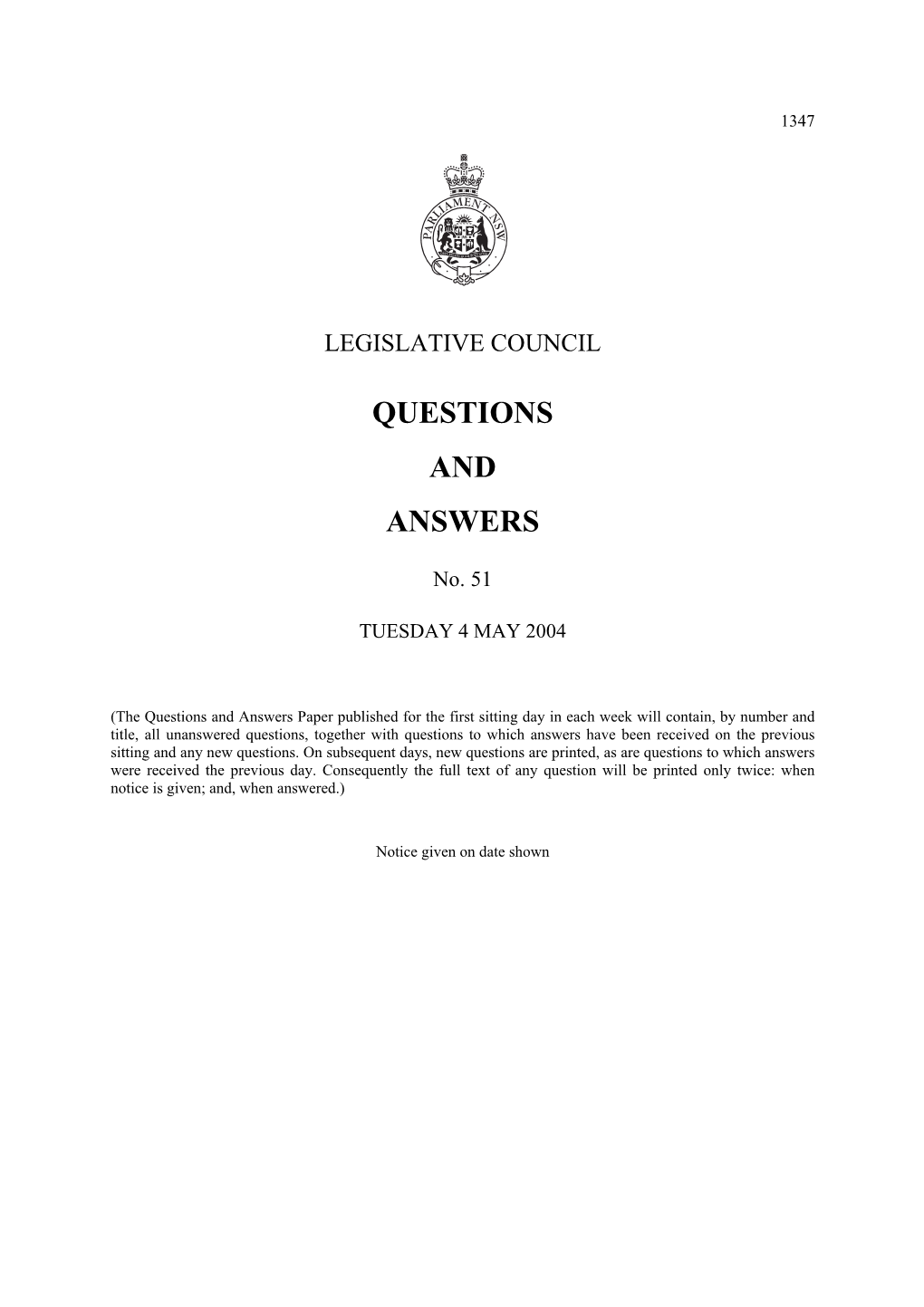 Questions & Answers Paper No. 51