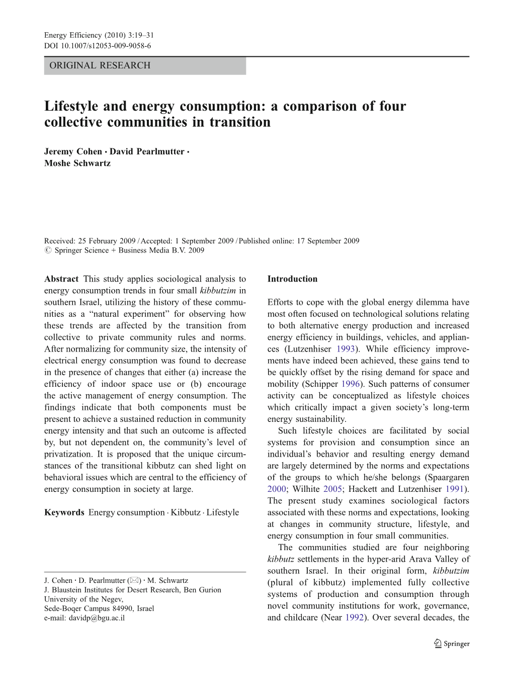 Lifestyle and Energy Consumption: a Comparison of Four Collective Communities in Transition