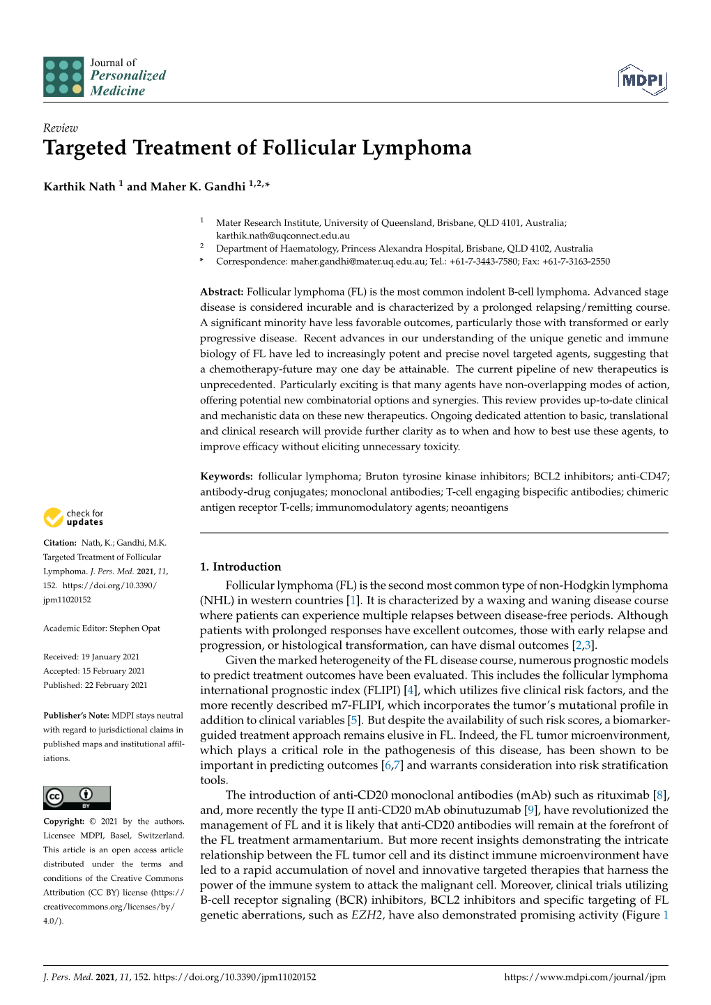 Targeted Treatment of Follicular Lymphoma