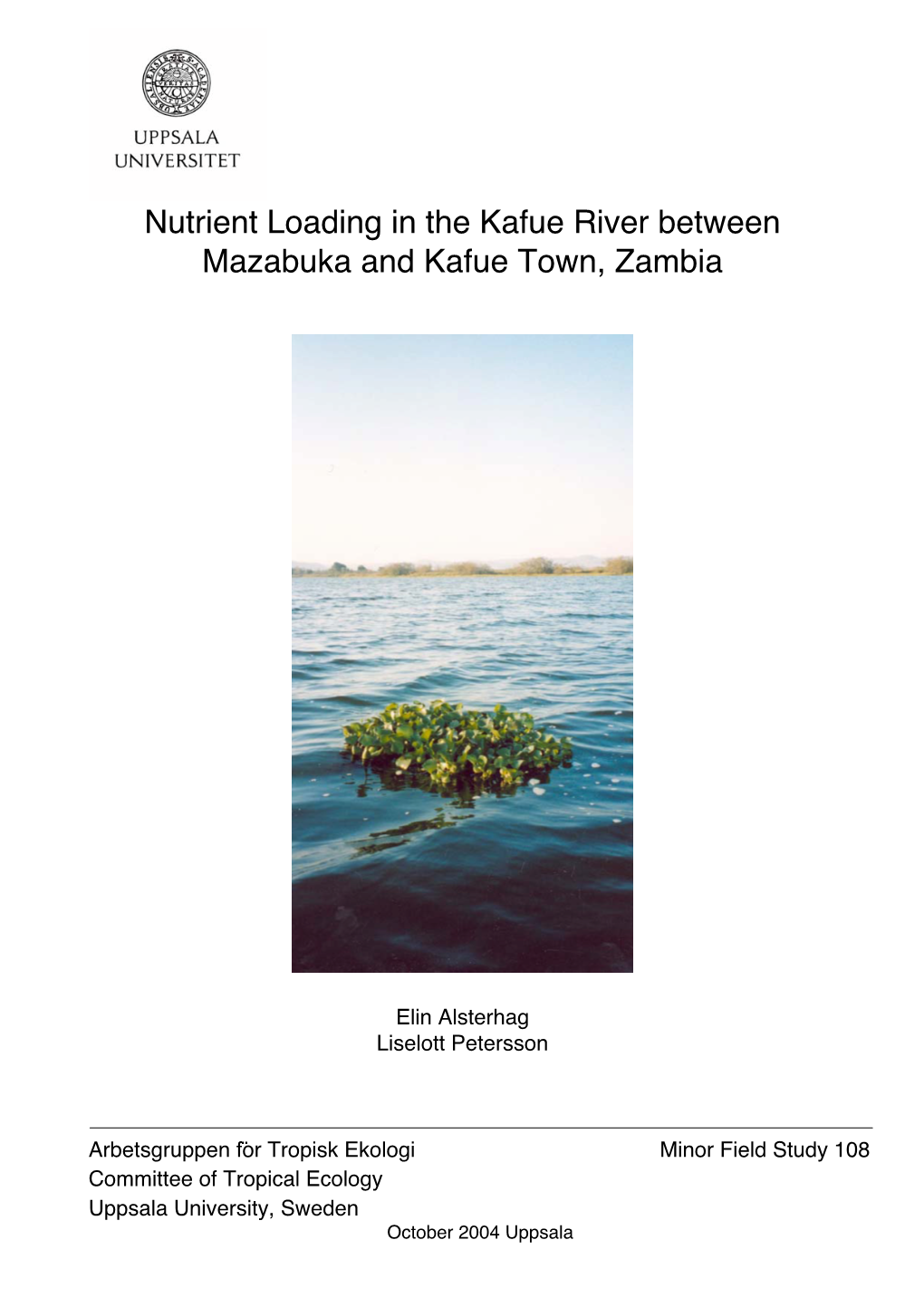 Nutrient Loading in the Kafue River Between Mazabuka and Kafue Town, Zambia