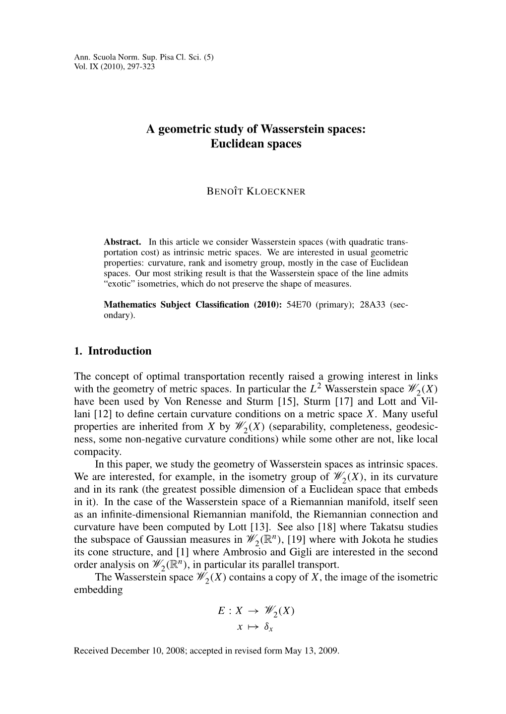 A Geometric Study of Wasserstein Spaces: Euclidean Spaces