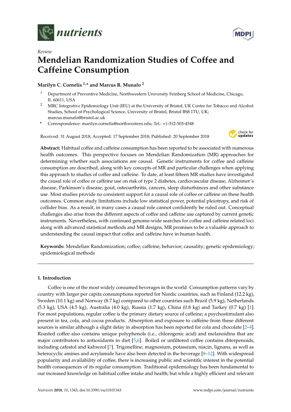 Mendelian Randomization Studies of Coffee and Caffeine Consumption
