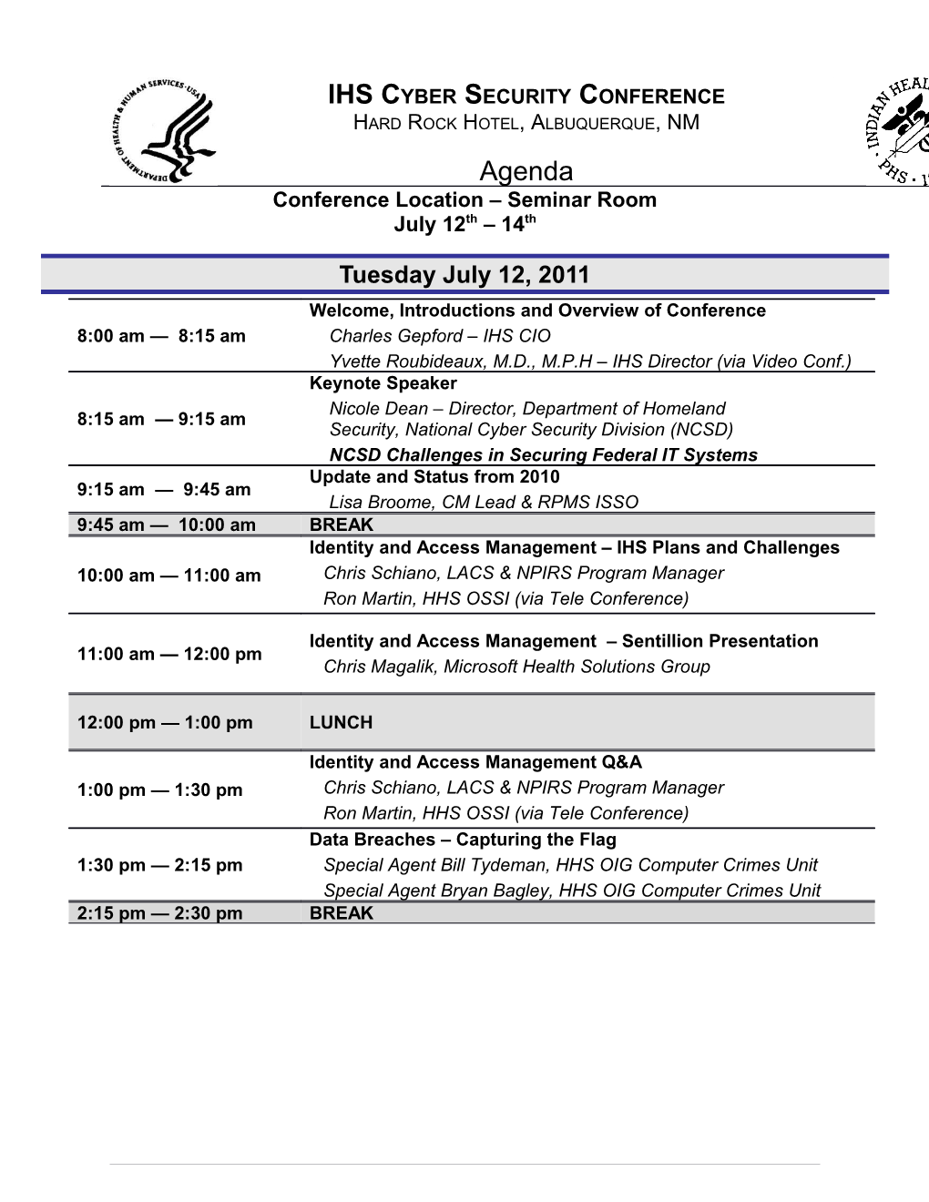 2011 Cyber Security Conference Agenda