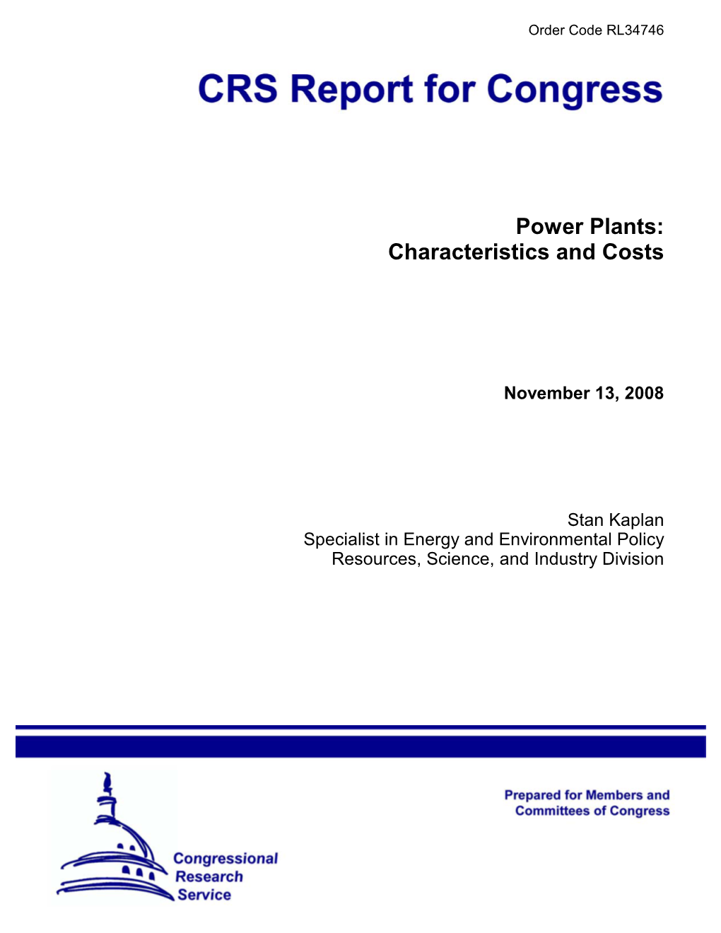 Power Plants: Characteristics and Costs