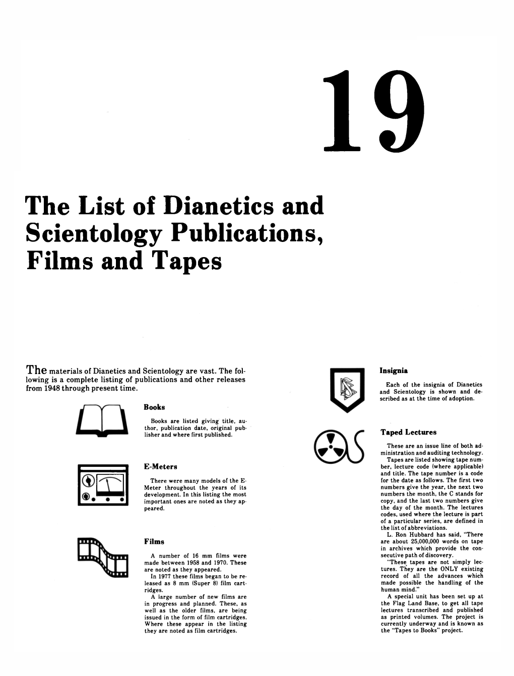 The List of Dianetics and Scientology Publications, Films and Tapes