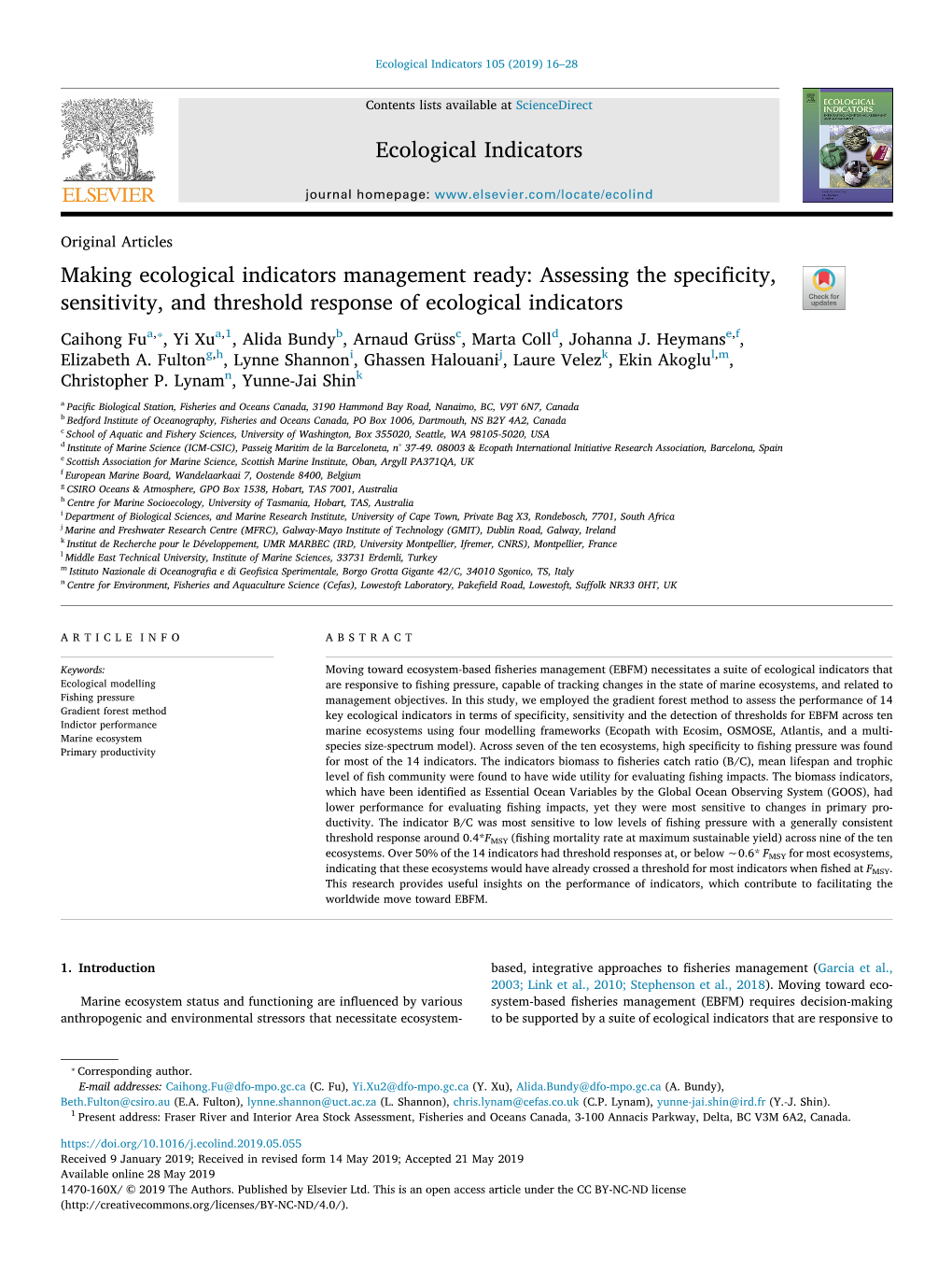 Making Ecological Indicators Management Ready Assessing The