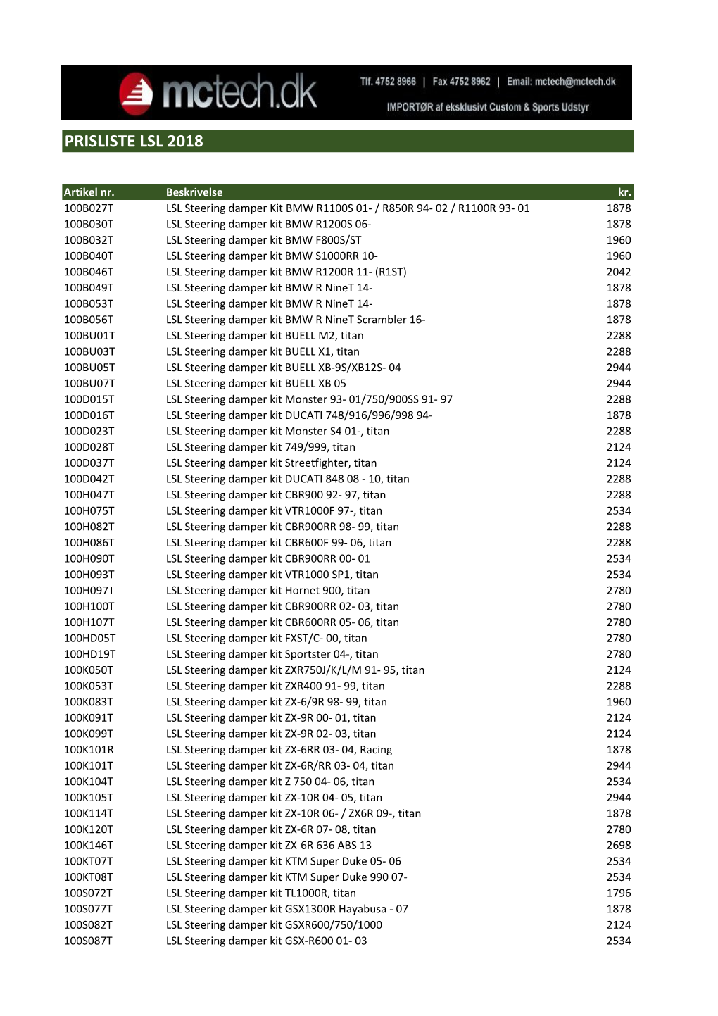 Prisliste Lsl 2018