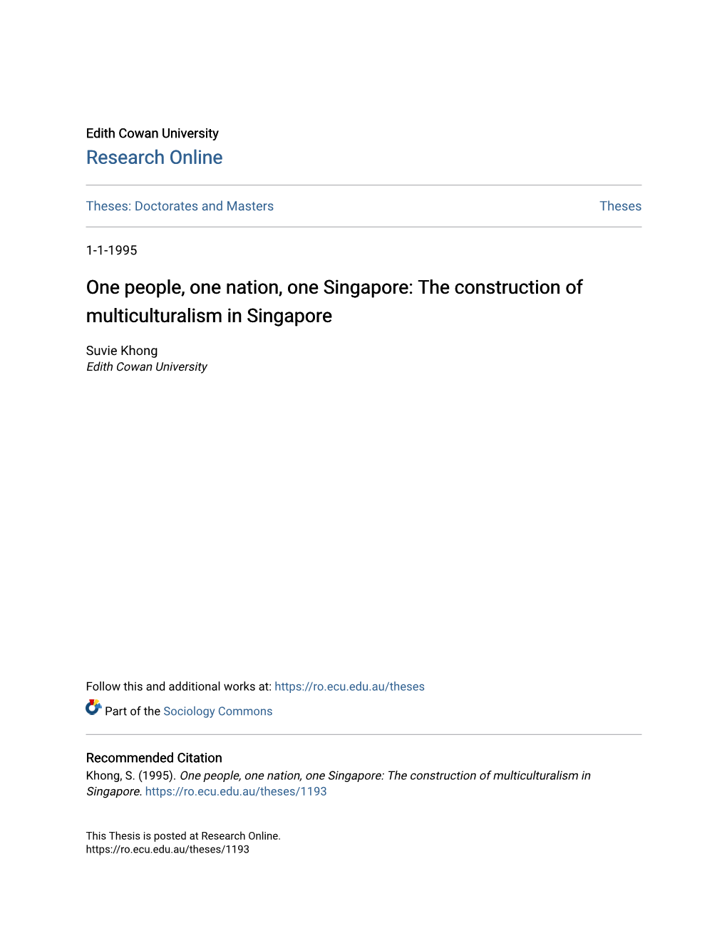 The Construction of Multiculturalism in Singapore