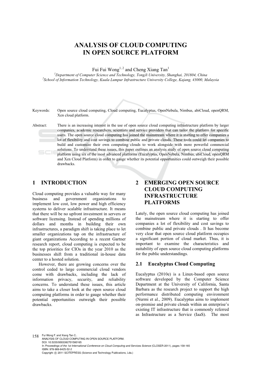 Analysis of Cloud Computing in Open Source Platform