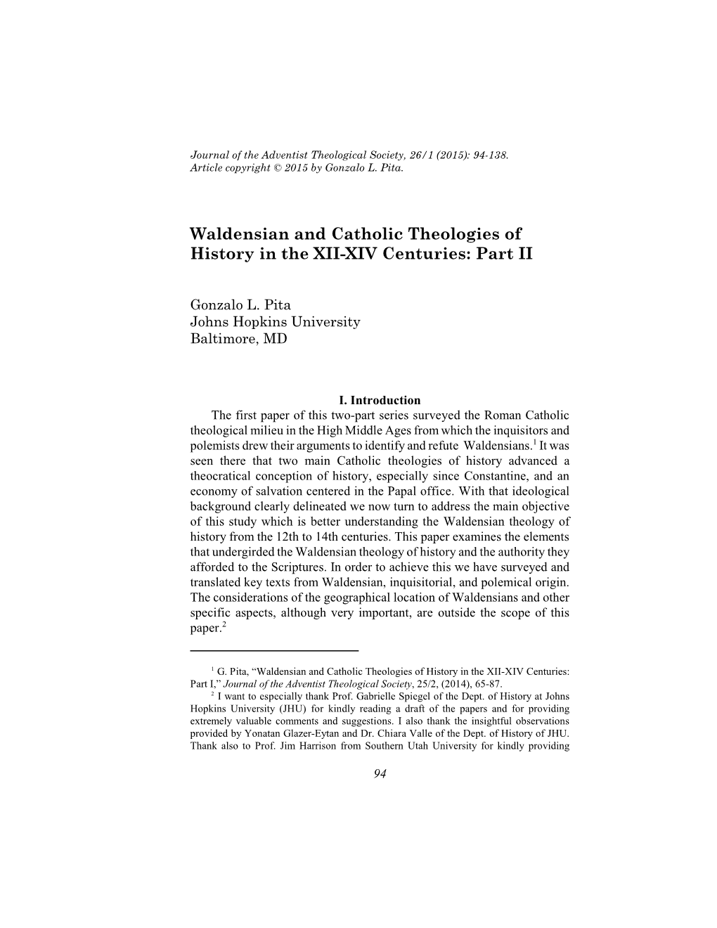 Waldensian and Catholic Theologies of History in the XII-XIV Centuries: Part II