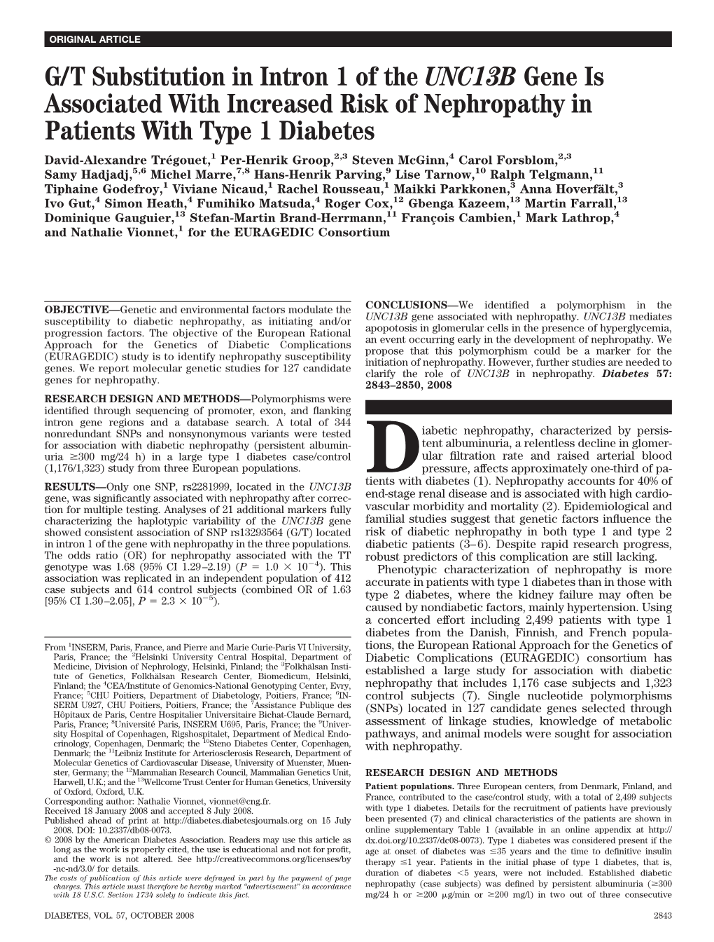 G/T Substitution in Intron 1 of the UNC13B Gene Is Associated With