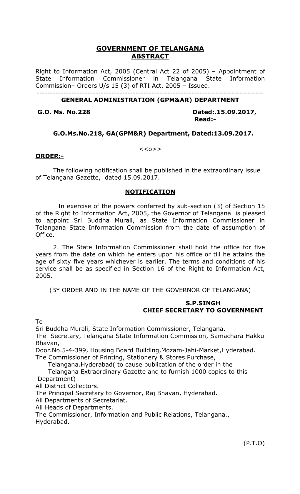 Government of Telangana Abstract
