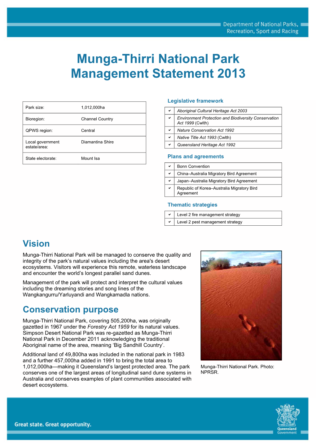 Munga-Thirri National Park Management Statement 2013