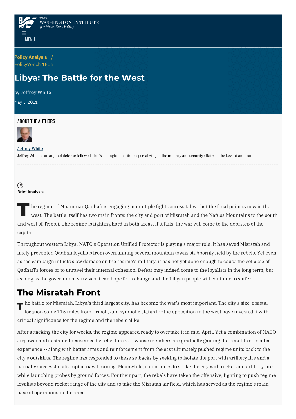 Libya: the Battle for the West | the Washington Institute