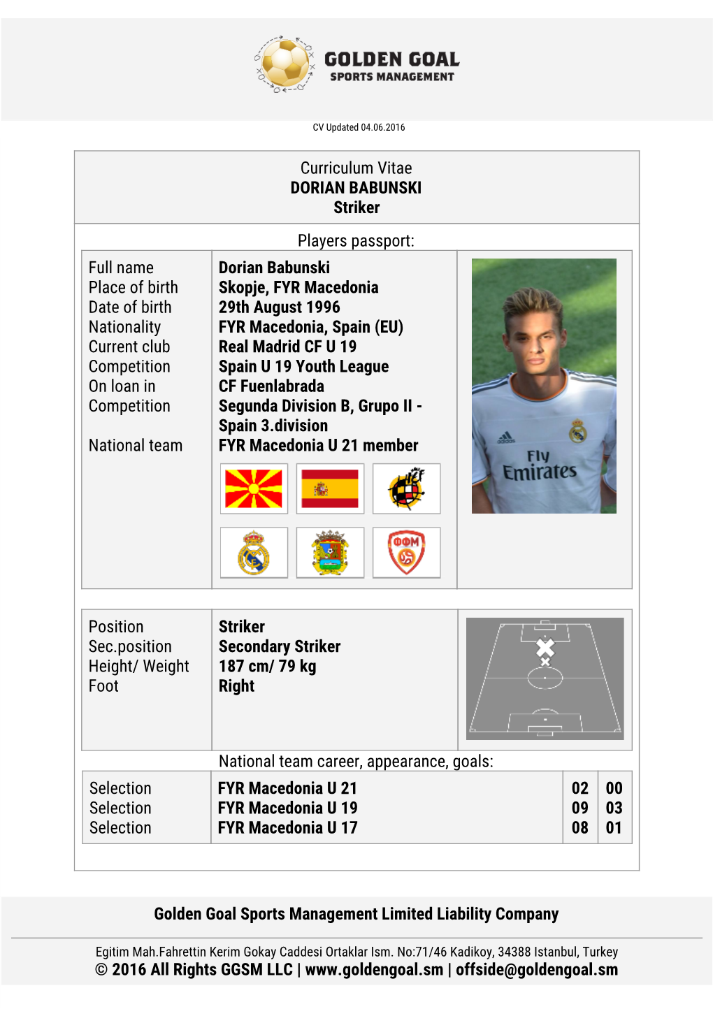 Curriculum Vitae DORIAN BABUNSKI Striker Players Passport