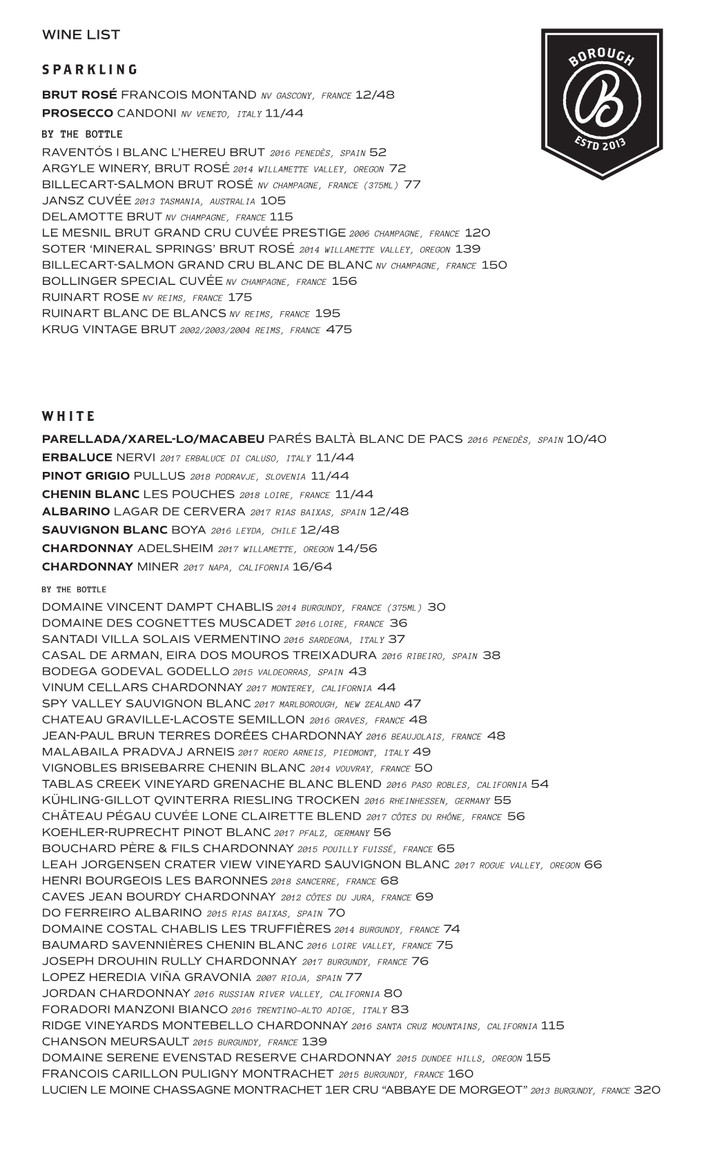 Wine List Sparkling White