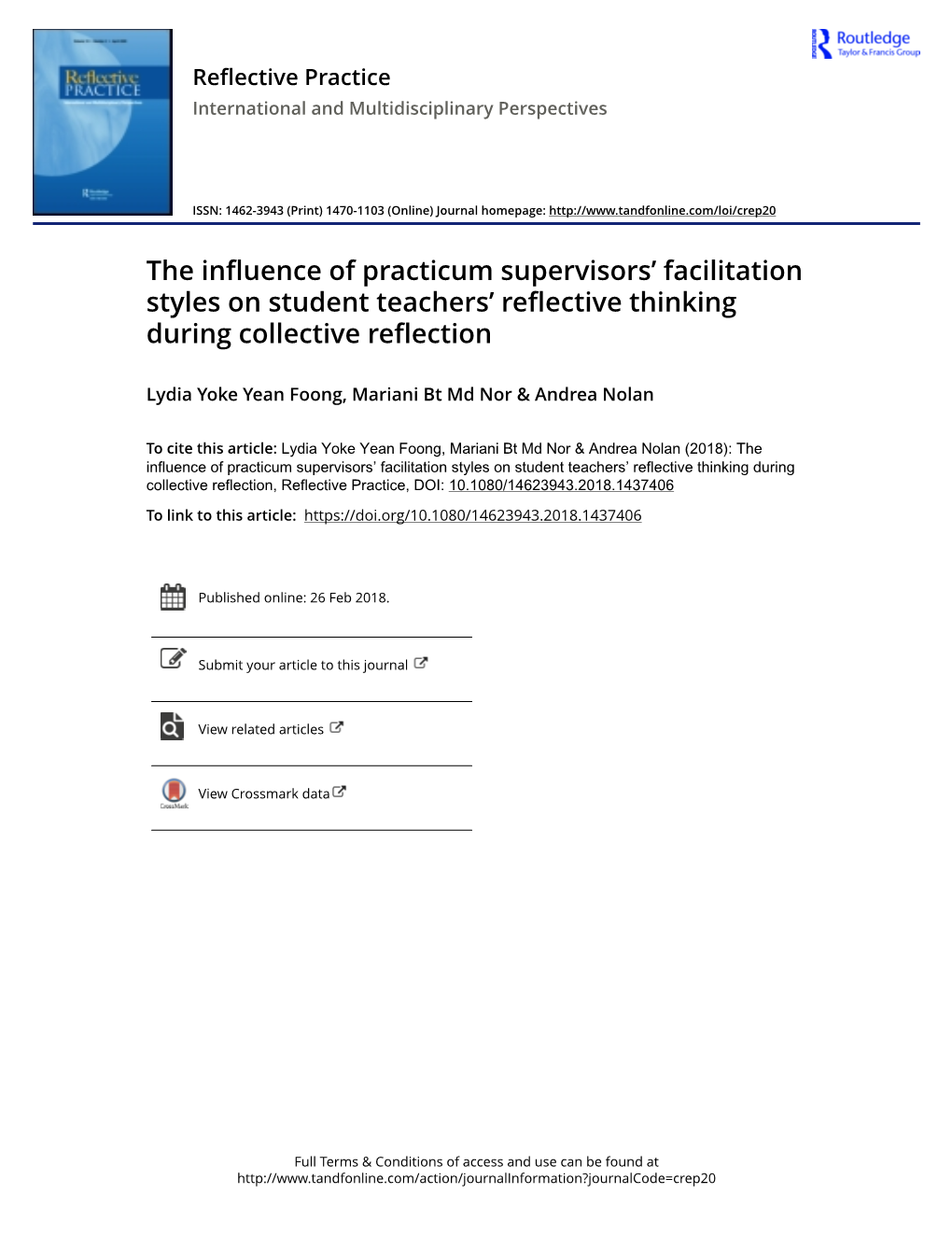 The Influence of Practicum Supervisors' Facilitation Styles on Student Teachers' Reflective Thinking During Collective Refle