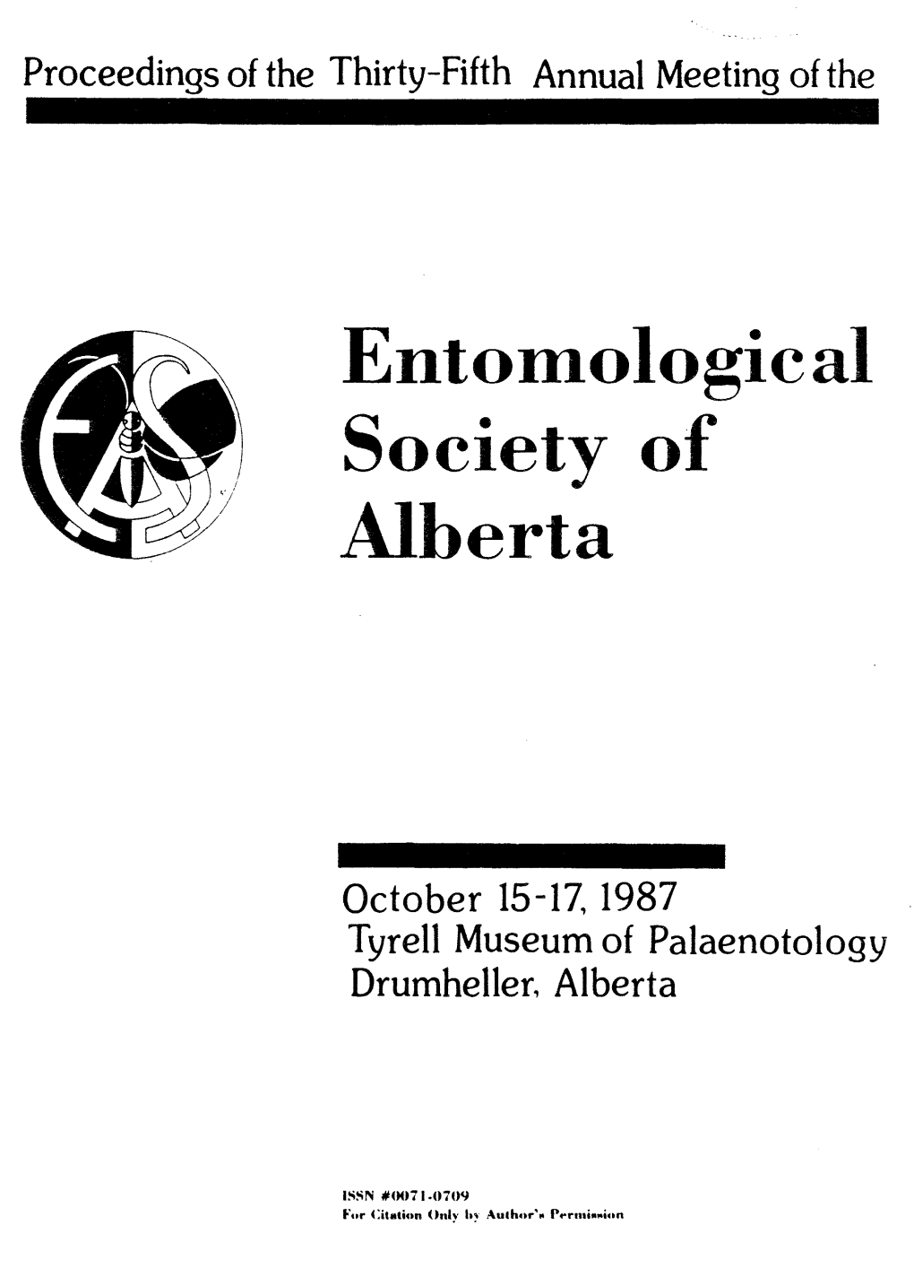 Proceedings of the Entomological Society of Alberta 1987
