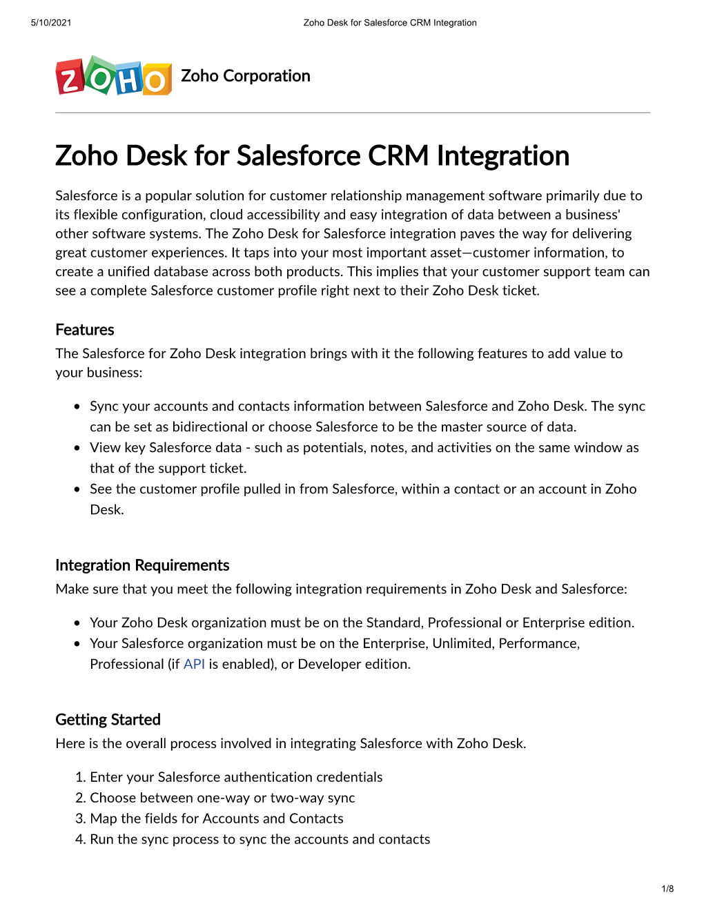 Zoho Desk for Salesforce CRM Integration