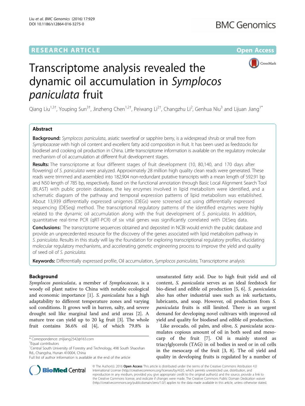 Transcriptome Analysis Revealed the Dynamic Oil Accumulation In