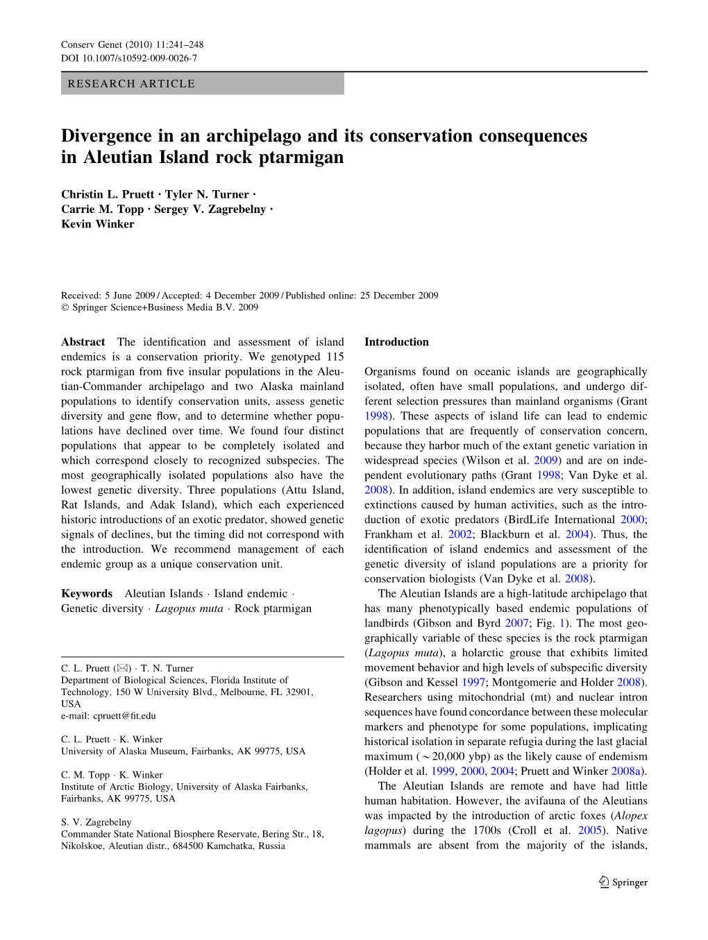 Divergence in an Archipelago and Its Conservation Consequences in Aleutian Island Rock Ptarmigan