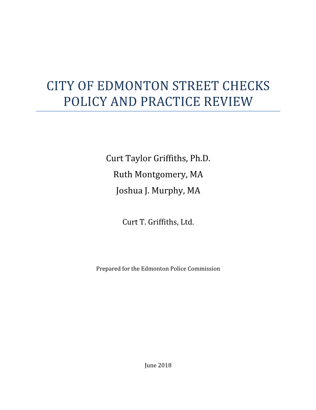 City of Edmonton Street Checks Policy and Practice Review