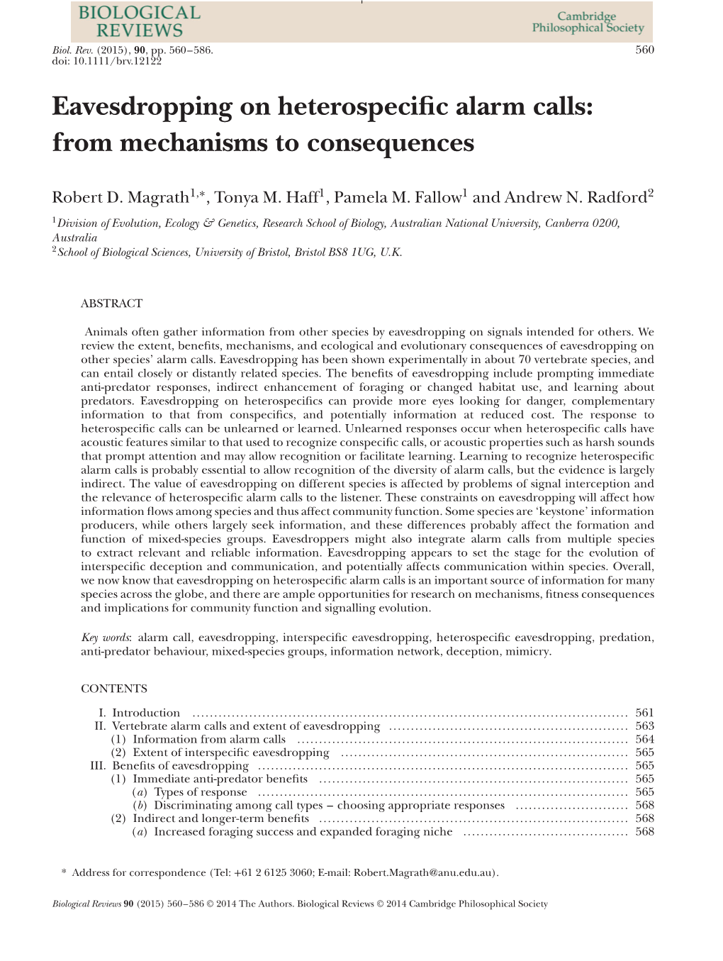 Eavesdropping on Heterospecific Alarm Calls: from Mechanisms to Consequences